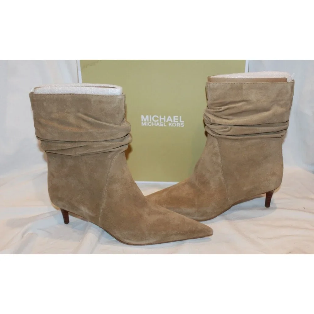 Michael Kors Dawn Women's Suede Slouch Ankle Pointed Toe Bootie sz 11 Husk NIB